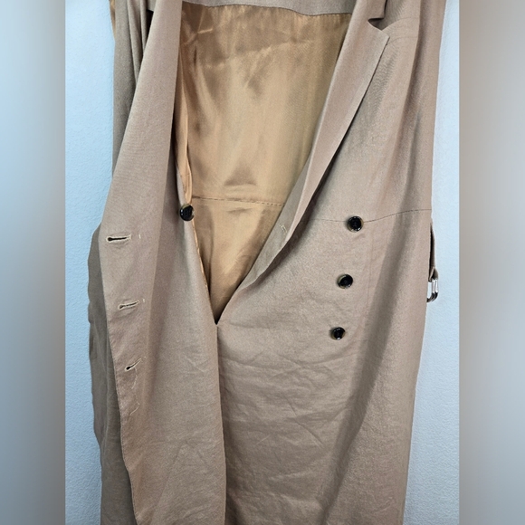 Boss Womens Career Dress Sz 14 Faux Wrap Linen Blend Pockets Lined Beige Belted - Picture 12 of 16
